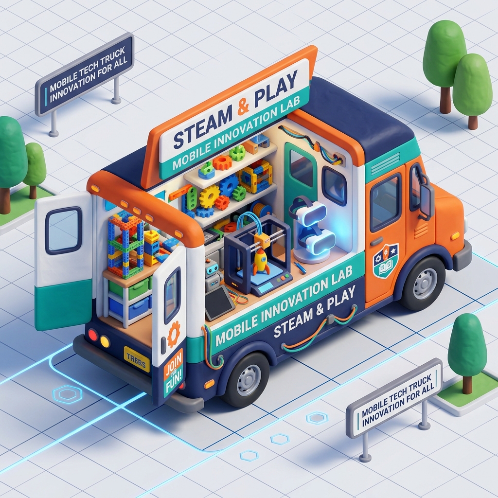 科技學習行動車 3D 插圖